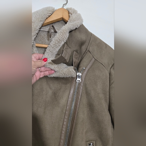 Zara Womens XXL Tan Shearling Bomber Jacket Brown - Picture 5 of 10